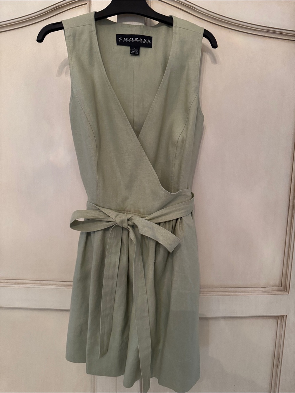 Ellen Tracy Sage Green Sleeveless Wrap Dress